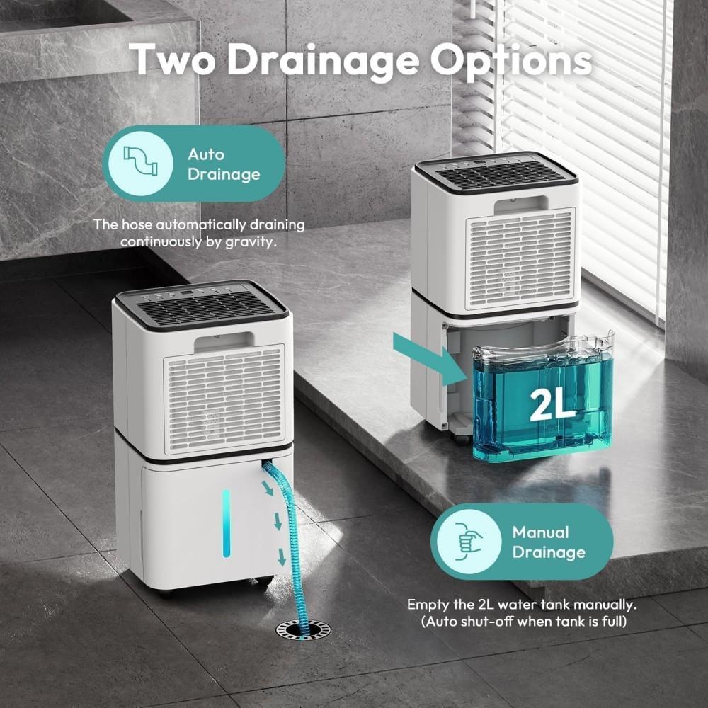 HUMILABS OL12-BD023F 12L Dehumidifier with Humidity Indicator Lights, 2L Water Tank, 24H Timer, 3 Modes, Coverage Area 15-25m²