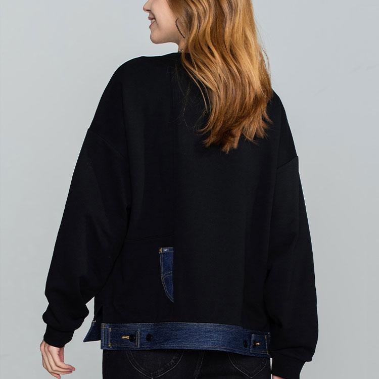 Lee Denim Patchwork Round Neck Pullover Sweatshirt Women Sweatshirt Black LWT004232CUH00F-K11000