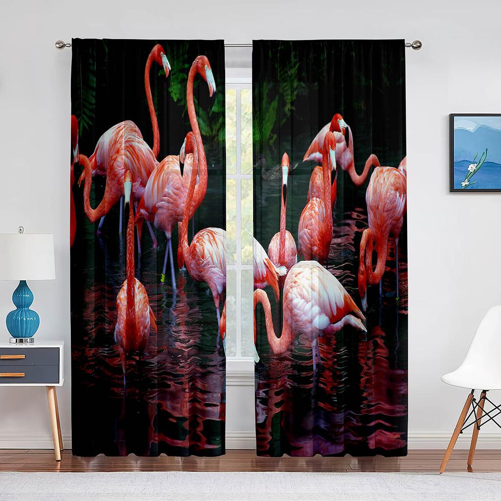 Różowe flamingi tropikalne ptaki romantyczna miłość przezroczyste firanki z woalu do salonu tiulowa firana okienna do sypialni i kuchni