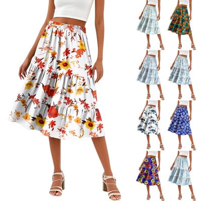 Damen Casual High Waist A-Linienrock Polka Dot Streifen Bedruckter Rock mit Taschen