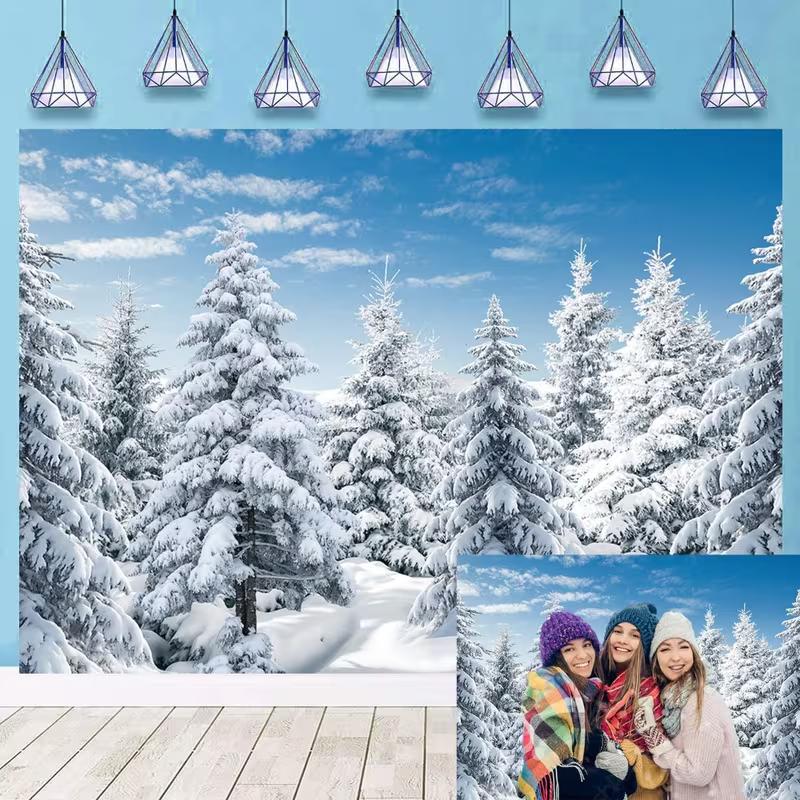 2D Snow Covered Pine Trees Backdrop Winter Nature Photography Background 47.2x31.5inch/120*80cm