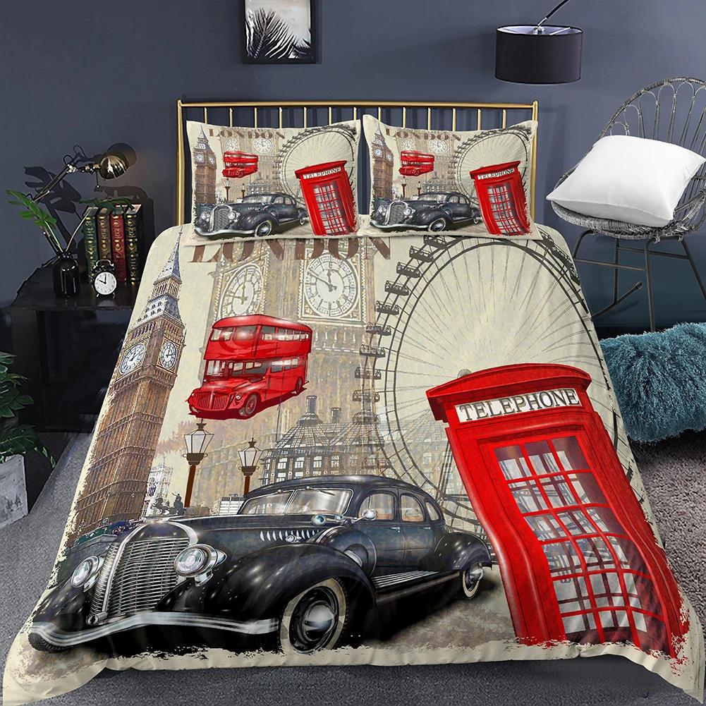 Housse de Couette Tour Eiffel Romantique Moderne Bâtiment de Ville de Paris Rouge et Bleu Housse de Couette pour Couple Accessoires Décor pour Adolescente