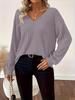 European & American Women's V-Neck Solid Sweater - Autumn Long Sleeve Casual Loose Bow Top