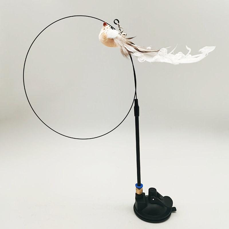 Feather Cat Wand with Bell Long Pole Upgraded Strong Suction Cup Interactive Toys Artificial Bird Cat Stick Toy Pet Supplies