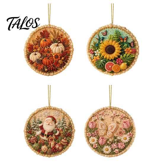 Decorative Wall Accents for Home Four Seasons Holiday Pearl Art Hanging Ornaments, Christmas Spring Summer Fall Beaded Anniversary Keepsake Ornaments