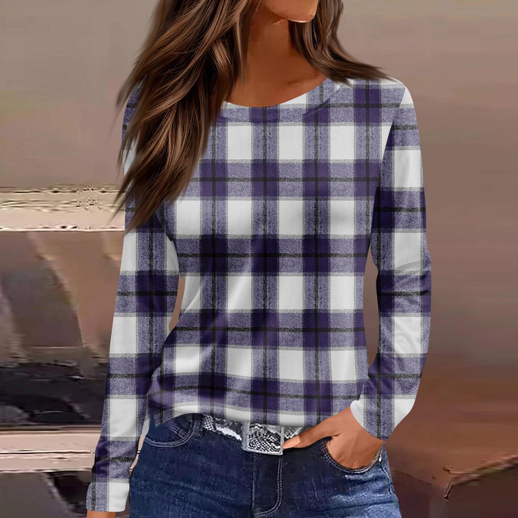 Damenmode Lässig Schlitz Saum Rundhals Langarm Lose Bedrucktes T-Shirt Damen Top