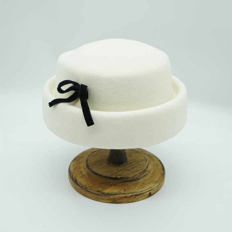 

Білий Елегантний Бант Кучерява Вовна Вовняний Циліндр Жіночий Осінь І Зима Теплий Японський Фетр Милий Універсальний Світська Леді M（56-58cm）