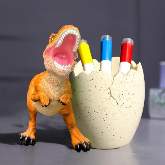 Dinosaur Pen Holder Resin Desk Ornament Cute Dino Toothbrush And Toothpaste Holder Makeup Brushes Organizer Fun Dinosaur Decoration