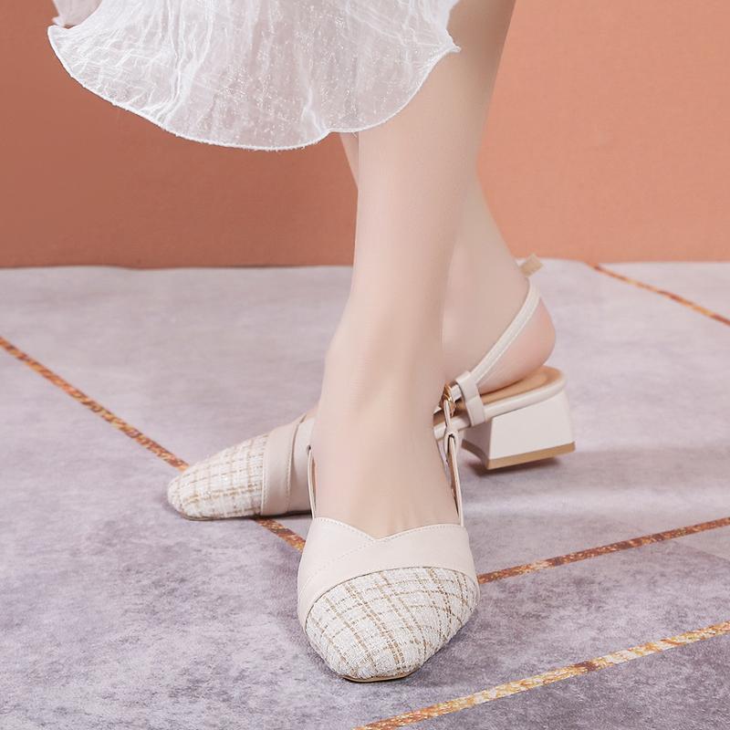 Buckle Strap Block Heels Med 2024 Summer Closed Toe Sandals Women Clear Shoes Suit Female Beige Chunky Medium Fashion Open Girls