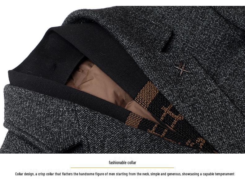 2025 Men's Mid-Length Woolen Down Jacket with Scarf Collar for Autumn/Winter