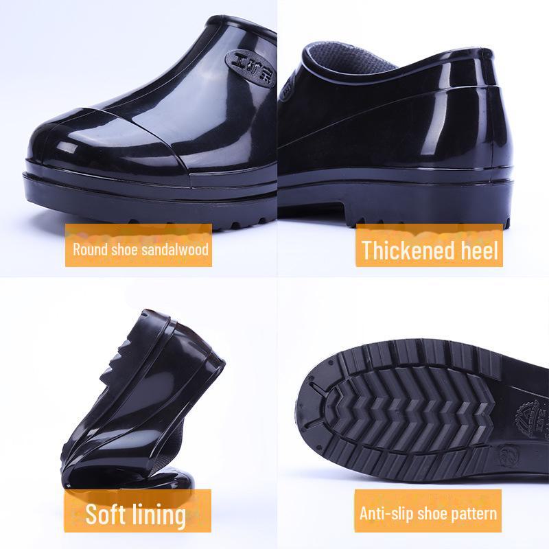 Men's Low-Top Waterproof Non-Slip Rain Boots - Durable Rubber Shoes for Labor Protection and Kitchen Use