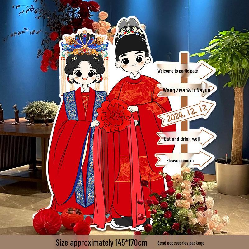 Welcome Sign Wedding Standee: Hand-Painted Cartoon Figure Poster Board for Event Decoration