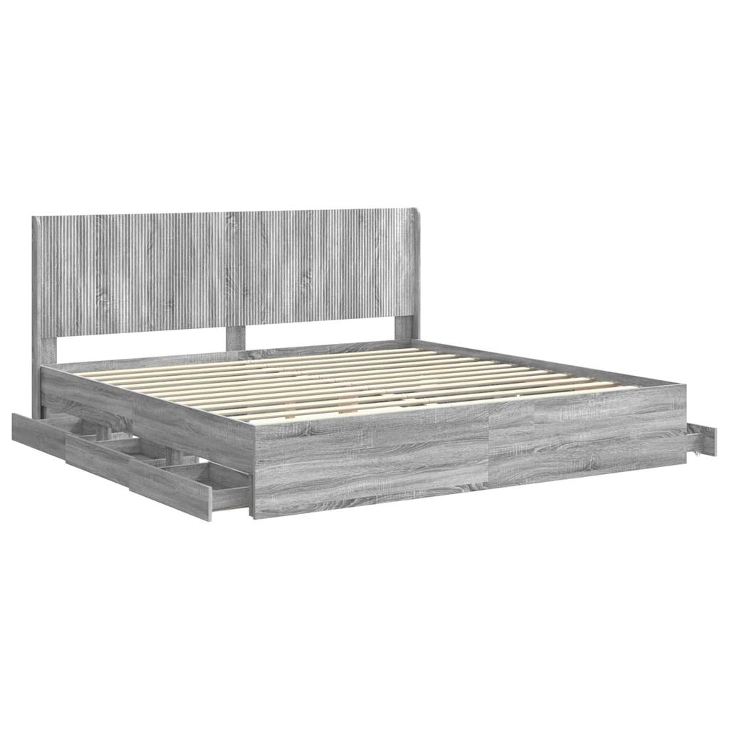 Bed Frame with Storage and Headboard Grey Sonoma