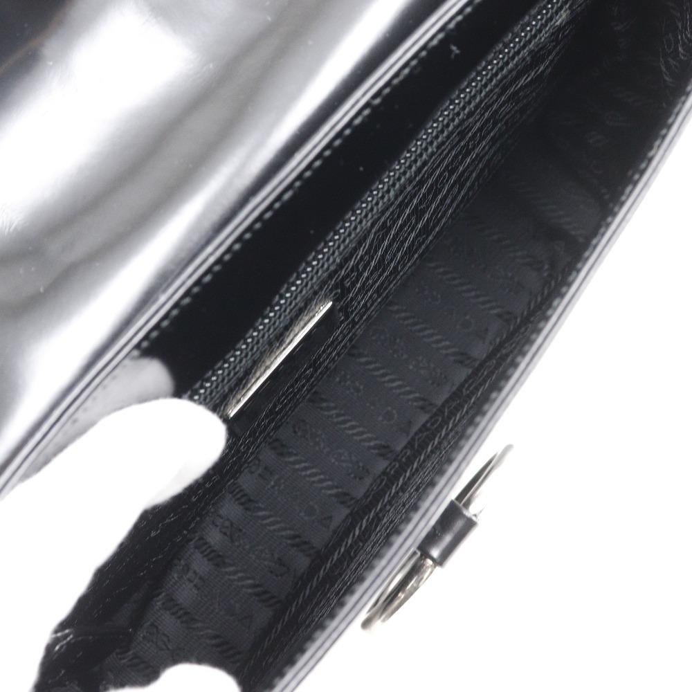 Prada One Belt Shoulder Bag Black Patent Leather Women Used