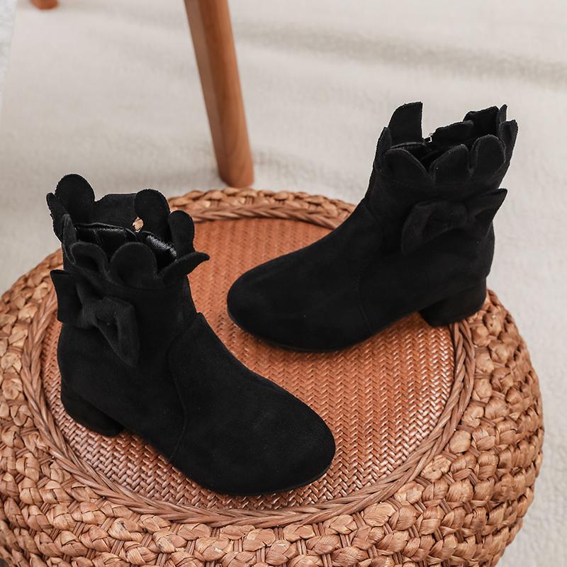 2024 New Fashion High Heel Children Shoes For Girls Flower Autumn Leather Boots Ankle Kids Boots 5-16Years Old toddler boots