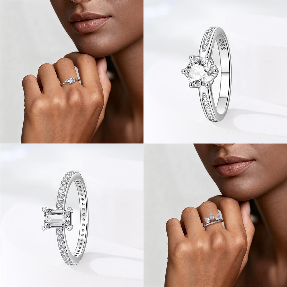 Authentic Ring copper copper Square Zirconia Ring Star Shape Lotus Ring Anniversary Delicate Fine Gift Accessory