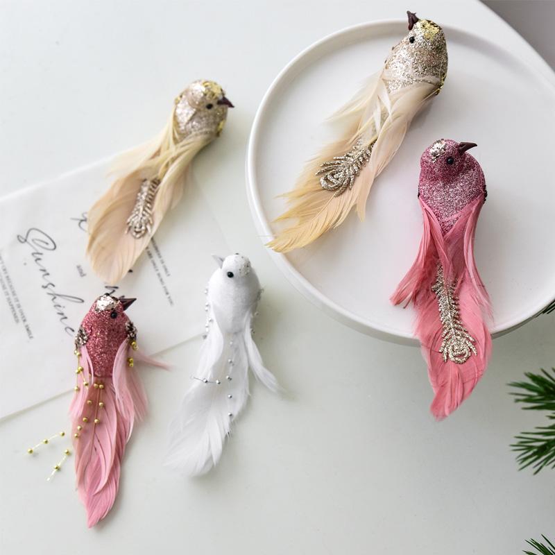 1/2pcs Foam Indoor & Outdoor Use Christmas Tree Ornaments Glitter Artificial Birds Colorful Clip-On with Feathers Christmas Birds
