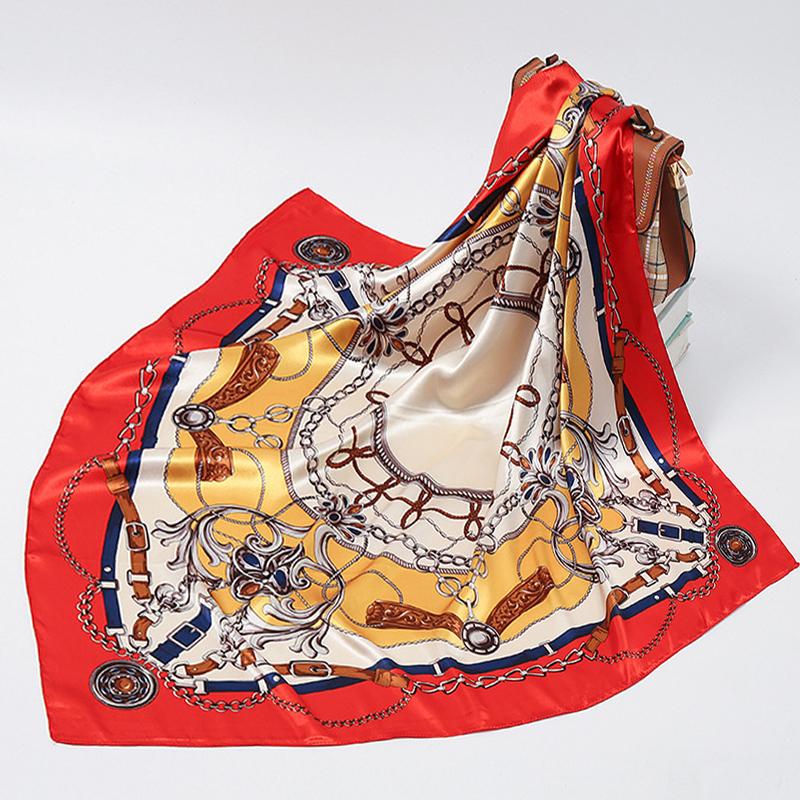 90X90CM Square Women Scarves Silk Office Ladies Hair Neck Bandanna Headband Foulard Headcloth Muslim Headscarf Female Muffler