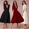 Robe élégante et décontractée en maille pour femme, avec col en V, disponible en plusieurs couleurs.