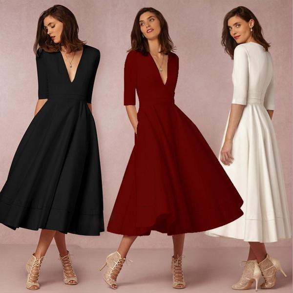 Robe élégante et décontractée en maille pour femme, avec col en V, disponible en plusieurs couleurs.