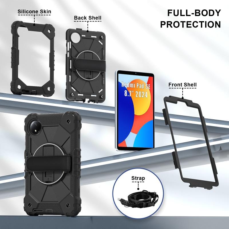 New For Redmi Pad SE 8.7inch 360 Rotating Case Funda For Xiaomi Redmi Pad SE Armor Stand Handle Shockproof Tablet Cover