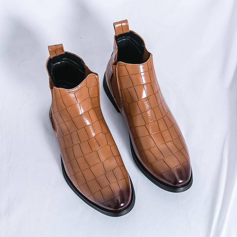 

Мода Модные тенденции Заостренные Деловой кэжуал Челси Мужские ботинки 2025 Британский стиль Удобные Противоскользящие Износостойкие Кожаные Ботильоны 47 коричневый