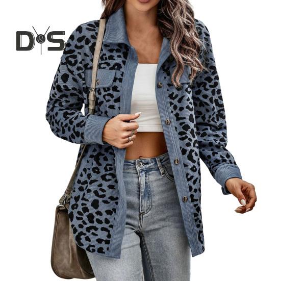 Frauen Frühling Herbst Dünne Hemd Mantel Revers Langarm Einreiher Leopard Patchwork Farbe Lose Fit Jacke Outwear