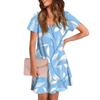 Women's Summer V-neck Casual Beach Dress Short Sleeve Floral Print Dress