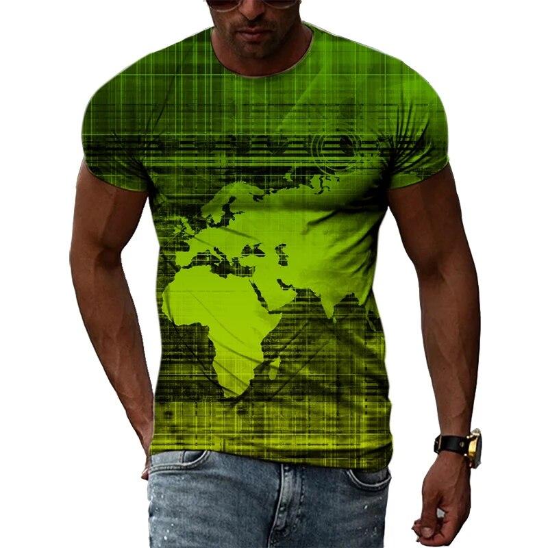 Handsome Men's Technology Element Pattern 3D T-Shirt Hip-Hop Style Casual Round Neck Tops Trendy Street Personality Clothing