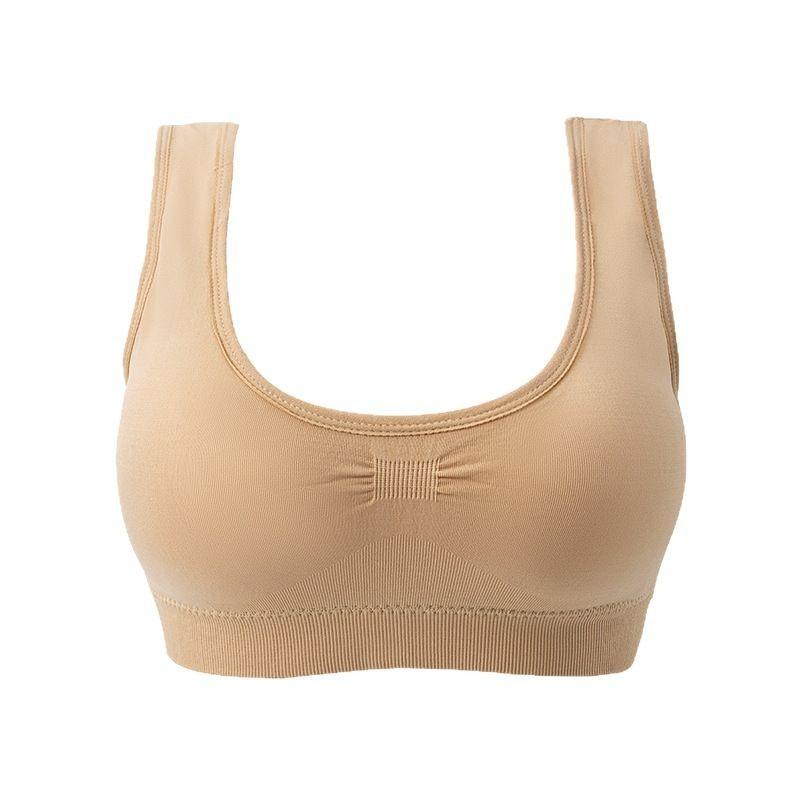 

Large Size Women s Shockproof Sports Bra Gathered and Comfortable Rear Buckle Adjustable Yoga Fitness Underwear XL бежевый