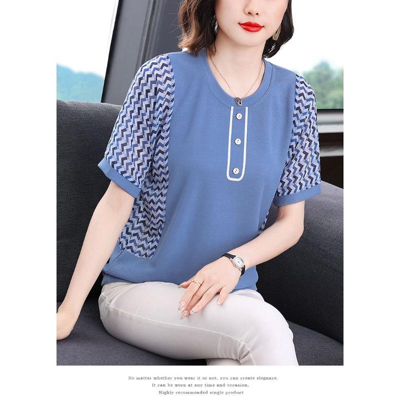 Camicia Estiva da Donna a Maniche Corte Nuovo Stile per Madri di Mezza Età Stile Occidentale Taglia Grande Ampia Vestiti Copri Pancia