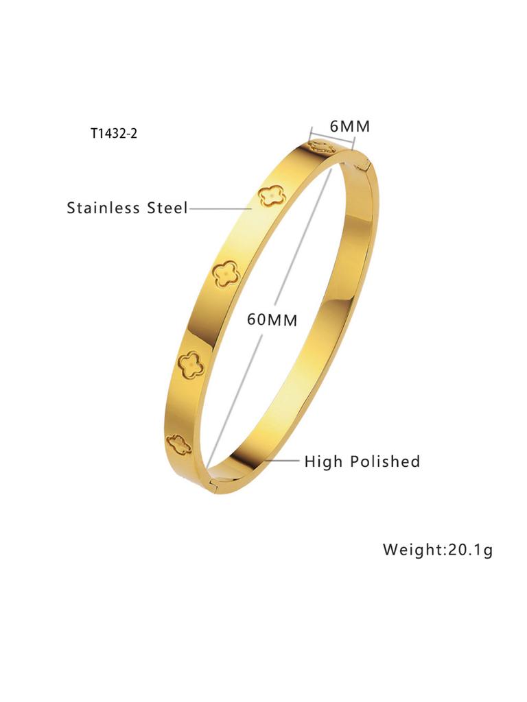 Luxury and Elegant Stainless Steel Laser Clover and Lucky Flower Geometric Bracelet, Clover Studded Women's Snap Bracelet