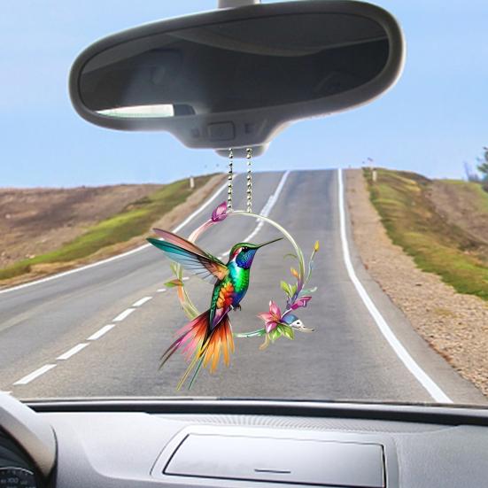 Cute Birds Pendant Car Rearview Mirror Charm Acrylic 2D Purse Backpack Bag Keychain