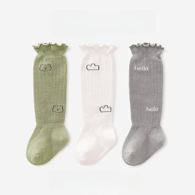 3 pary/partia Dziecięce podkolanówki Dzieci Dziewczynki Chłopcy Miękkie bawełniane długie skarpetki Śliczne hiszpańskie paski Jednolite skarpetki dziecięce dla 0-3 lat