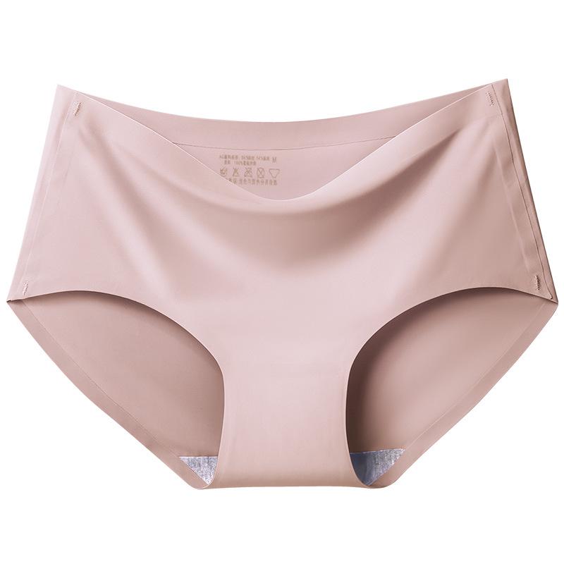 Best-Selling Seamless Ice Silk Mid-Waist Panties - Plus Size Women's Solid Color Triangle 810