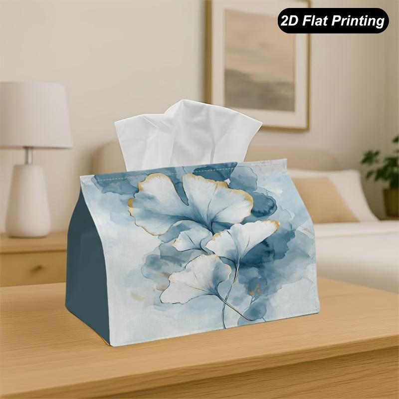 2D Flat, Blue Ginkgo Leaf Decorative Tissue Box, Suitable for Home, Car, Kitchen, Bathroom, Daily-Use Polyester Tissue Box, Desktop Ornament, Modern f