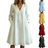 Women Casual Loose Fit Vintage Embroidered Floral V Neck Long Sleeve Dress Comfortable Everyday Wear