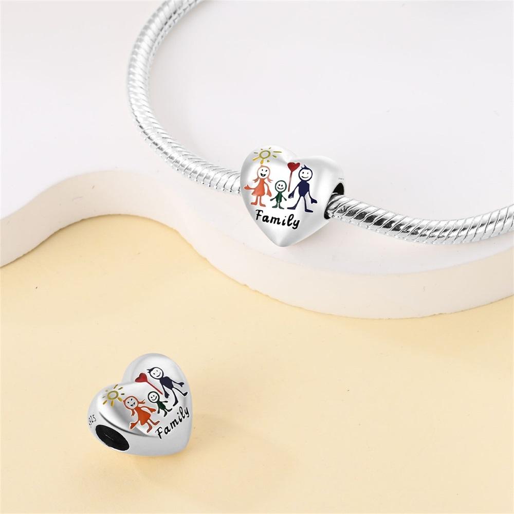 Authentic Charm Bead Charms Copper Love Heart Family Bead Charms Compatible With Bracelets Women Jewellery Making Diy Gift