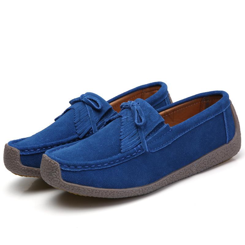 Soft Soled Genuine Leather Round Toe Flat Sole Solid Color Women Single Shoe Casual Versatile Breathable Women Bean Shoes