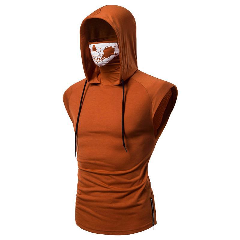 Jarní a letní personalizovaný elastický fitness pánský ninja oblek s kapucí, vesta bez rukávů, jezdecká maska