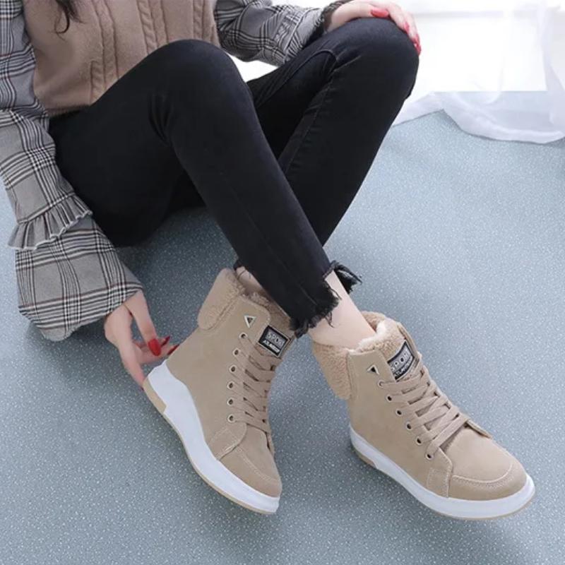 Støvler Dame Ankelstøvletter Varm PU Plysj Vinter Dame Sko Joggesko Flats Snøresko Dame Sko Dame Korte snøstøvler