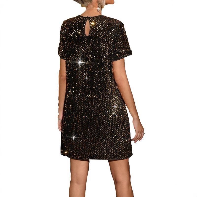 Spring/summer Women's Fashion Short-sleeved Sequined Slim-fit Dress