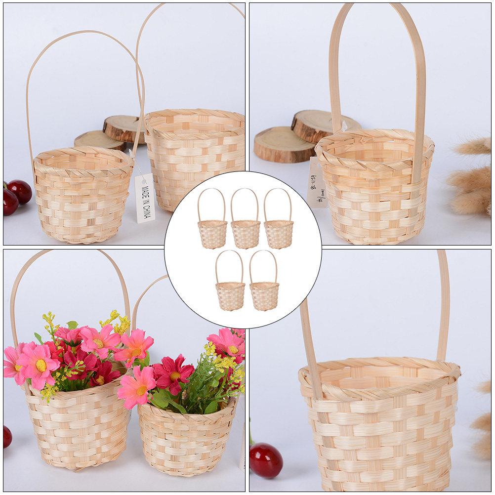 5Pcs Bamboo Weaving Basket Portable Storage Tote Fruit Holder Flower Container Household Organizer Picnic Decoration