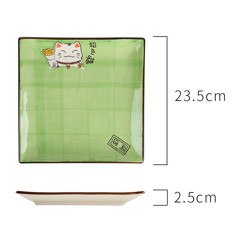 Ceramic Tableware Japanese Multi-color Beckoning Cat Square Bone Porcelain Plate Western Food Salad Dish Home Kitchen Supplies