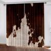 2pc Brown Cow Print Curtains 3D Faux Fur Texture Light Filtering Drapes Farmhouse Rustic Home Decor for Living Room Bedrooms