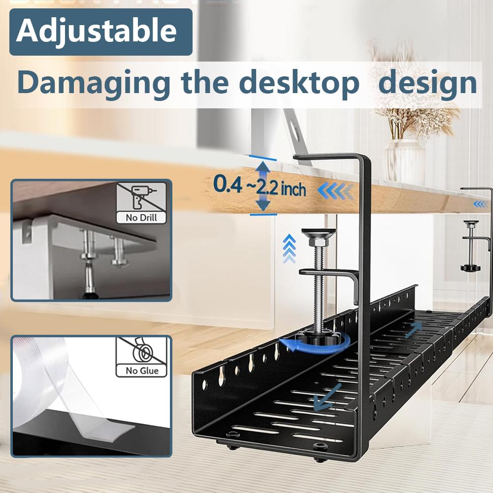 Under Desk Cable Management Cable Tray Telescopic Under Table Storage Rack Metal Cable Tray Basket Heavy Duty for Cords