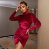 New International Station Women's Clothing European and American Sexy Slim-Fit Hip-Wrapped High Neck Long Sleeve Velvet Dress