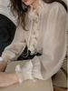 2025 Sweet French Retro Ruffled Long Sleeve Acetate Shirt