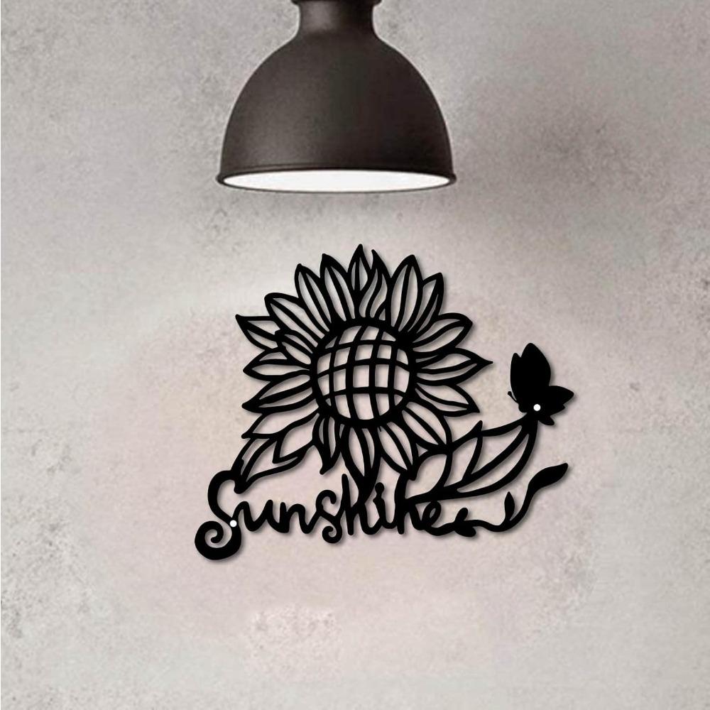 Metal Sunflower Butterfly Wall Art Iron Sculpture Home Garden Decor Black 12x10 Inch
