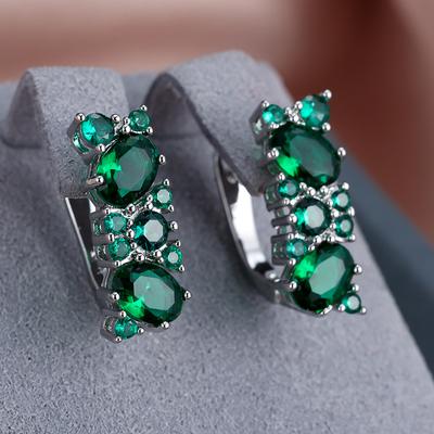1 paio di orecchini pendenti in zircone bianco viola rosso verde geometrico color argento per regalo di gioielli da donna
